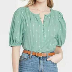 Universal thread puff sleeve blouse green